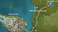 A map of all eight locations for this part of Fecund Blessings (Image via HoYoverse)